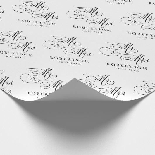 Moderne kalligrafie tijdloze zwart-wit bruiloft cadeaupapier (Hoek)