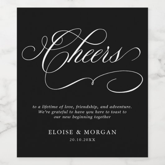 Moderne kalligrafie tijdloze zwart-wit bruiloft wijn etiket (Enkel label)