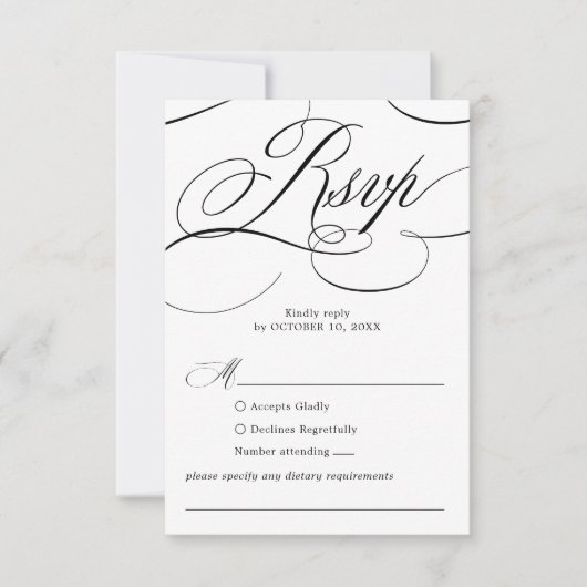 Moderne kalligrafie tijdloze Zwarte witte bruiloft RSVP Kaartje (Voorkant)