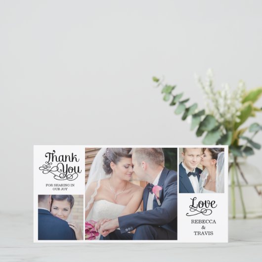 Moderne kalligrafie trouw- dankkaartjes zwart bedankkaart (Staand voorkant)