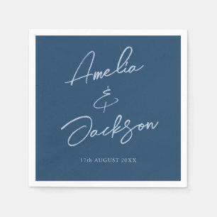 Moderne kalligrafie turquoise & blauwe bruiloft servet
