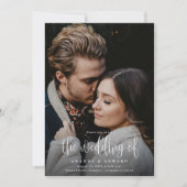 Moderne kalligrafie twee foto QR code bruiloft Kaart (Voorkant)