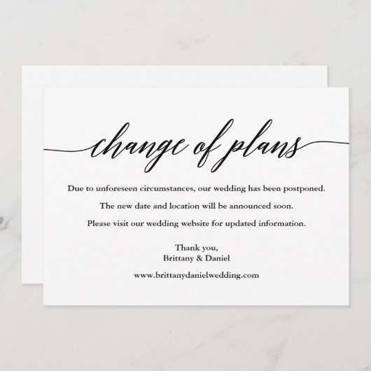 Moderne kalligrafie Verandering van plannen Kaart  (Voorkant / Achterkant)