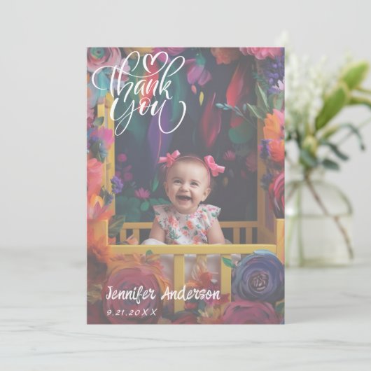 Moderne kalligrafie volledig op maat gemaakte foto bedankkaart (Staand voorkant)