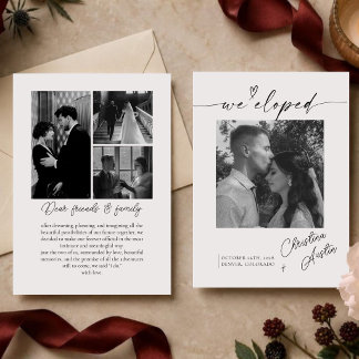 Moderne kalligrafie We Eloped Script Foto Bruiloft Aankondiging