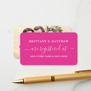 Moderne kalligrafie Weddenschap Foto Hot Pink Informatiekaartje