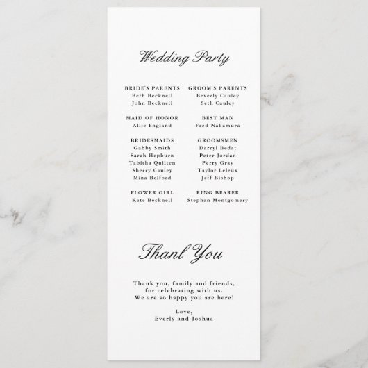 Moderne Kalligrafie Zwart & Wit Bruiloft Programma (Achterkant)