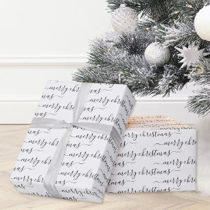 Moderne kalligrafie Zwarte en Witte Kerstmis Cadeaupapier
