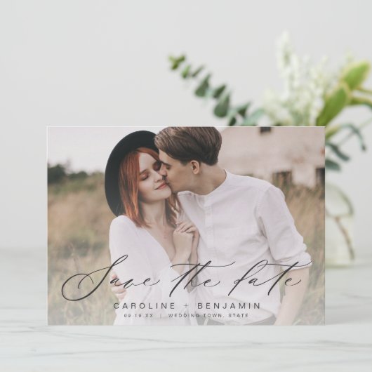 Moderne kalligrafiefotoperatie, behalve de datum save the date (Staand voorkant)