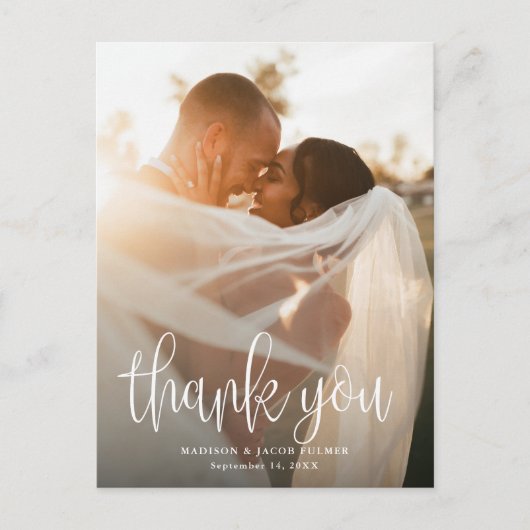 Moderne kalligrafiescript Weduwfoto Hartelijk dank Briefkaart (Voorkant)