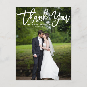 Moderne kalligrafietoewijzing Fotobruiloft Bedankt Briefkaart