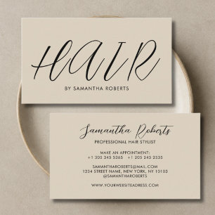 Moderne kapper chic script beige visitekaartje