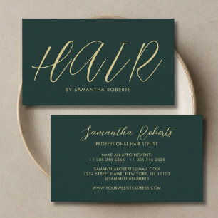 Moderne kapper chic script groen visitekaartje