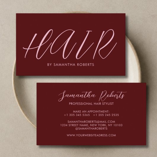Moderne kapper chic script rood visitekaartje
