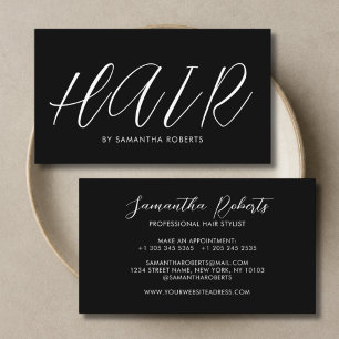 Moderne kapper chic script zwart en wit visitekaartje