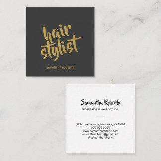 Moderne kapper minimale script grijs goud vierkante visitekaartje