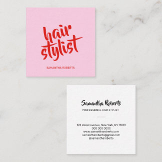 Moderne kapper minimale script roze rood vierkante visitekaartje