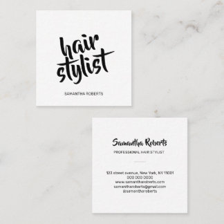 Moderne kapper minimale script wit en zwart vierkante visitekaartje