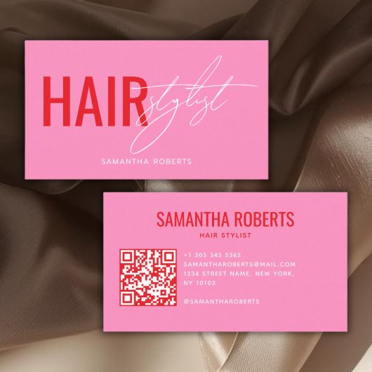 Moderne kapper QR-code roze Visitekaartje