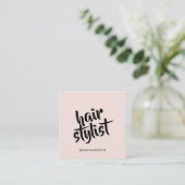 Moderne kapper script blush roze qr code vierkante visitekaartje (Staand voorkant)