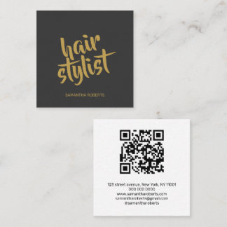 Moderne kapper script grijs goud qr code vierkante visitekaartje
