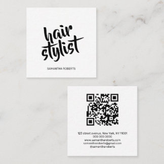 Moderne kapper script witte zwarte qr-code  vierkante visitekaartje