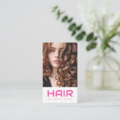 Moderne kapper styliste heet roze visitekaartje (Staand voorkant)