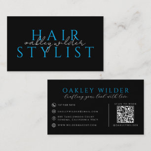 Moderne kapper Zwart Blauwe QR-code Visitekaartje