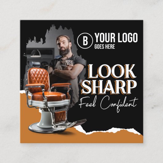 Moderne kappersstoel kapsalon kapster vierkante visitekaartje (Voorkant)