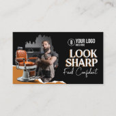 Moderne kappersstoel kapsalon kapster visitekaartje (Voorkant)