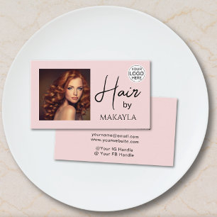 Moderne kapsalon foto logo blush roze   visitekaartje