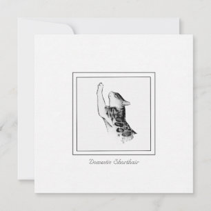 Moderne Kat Chalk & Charcoal Black en White Sketch Notitiekaartje