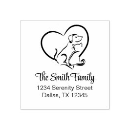 Moderne kat en hond - familienaam retouradres 	rubberstempel