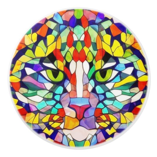 Moderne Kat Face Abstracte Waterverf - kleurrijk Keramische Knop (Voorkant)