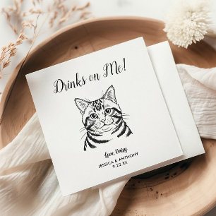 Moderne kat huwelijks cocktail servetten