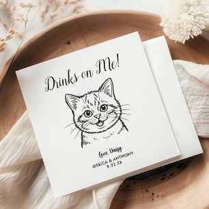 Moderne kat huwelijks cocktail servetten