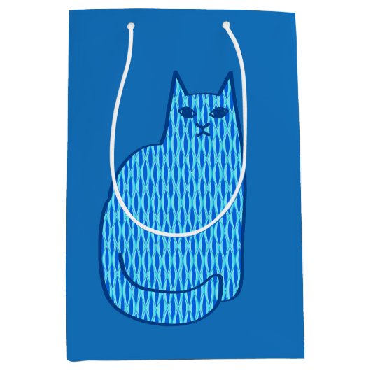 Moderne kat, kobalt en lichtblauw medium cadeauzakje (Voorkant)