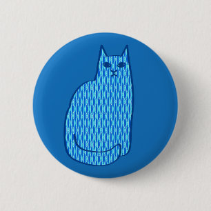 Moderne kat, kobalt en lichtblauw ronde button 5,7 cm