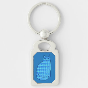 Moderne kat, kobalt en lichtblauw sleutelhanger