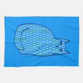 Moderne kat, kobalt en lichtblauw theedoek (Horizontaal)