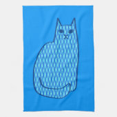 Moderne kat, kobalt en lichtblauw theedoek (Verticaal)