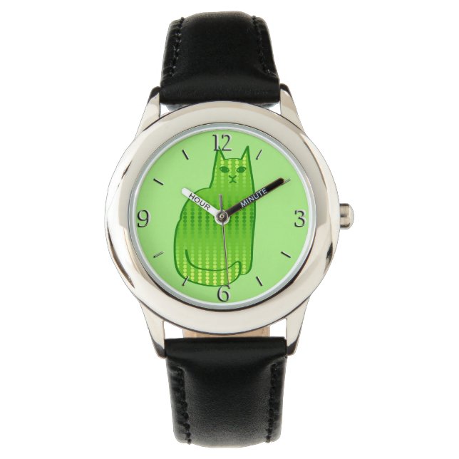 Moderne kat, Limoen en smaragdgroen Horloge (Voorkant)