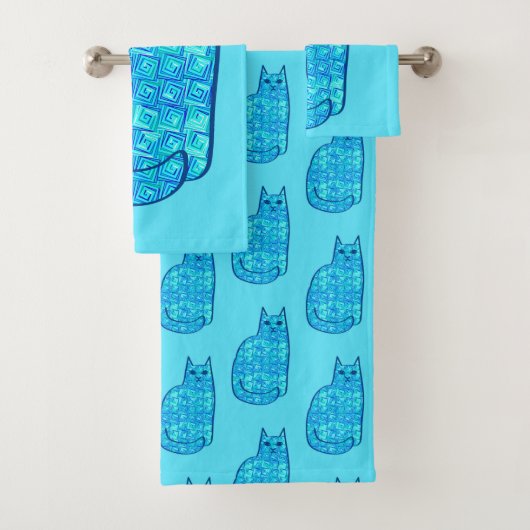 Moderne kat uit de middeleeuwen, Turquoise en mari Bad Handdoek (Insitu)
