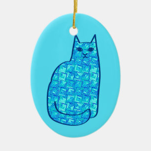 Moderne kat uit de middeleeuwen, Turquoise en mari Keramisch Ornament