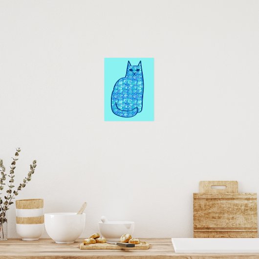 Moderne kat uit de middeleeuwen, Turquoise en mari Poster (Keuken)