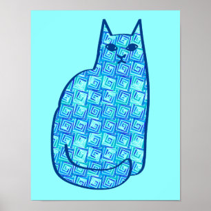 Moderne kat uit de middeleeuwen, Turquoise en mari Poster