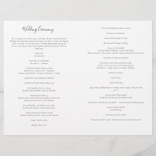 Moderne katholieke bruiloft met massaprogramma (Achterkant)