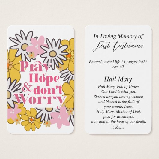 Moderne katholieke Kaart ter nagedachtenis (Voorkant /achterkant)