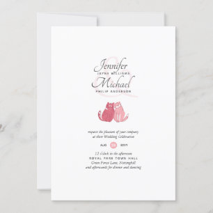 Moderne katten in Love Coral Wedding Invitation