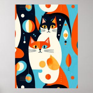 Moderne katten op een Abstracte achtergrond Poster